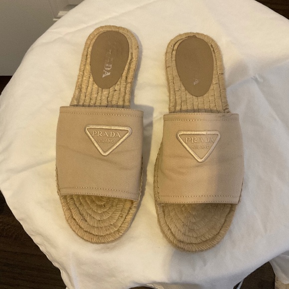 Tan Canvas Prada Espadrilles Slides size 41 - Picture 1 of 8